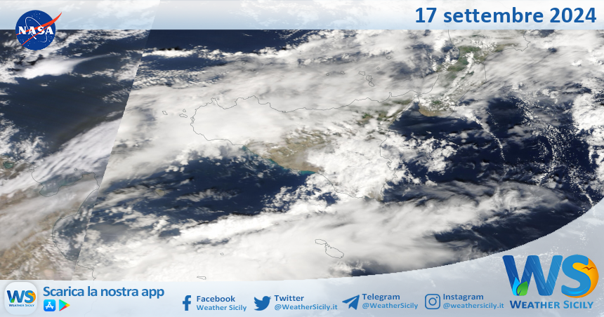 Meteo Sicilia: immagine satellitare Nasa di martedì 17 settembre 2024