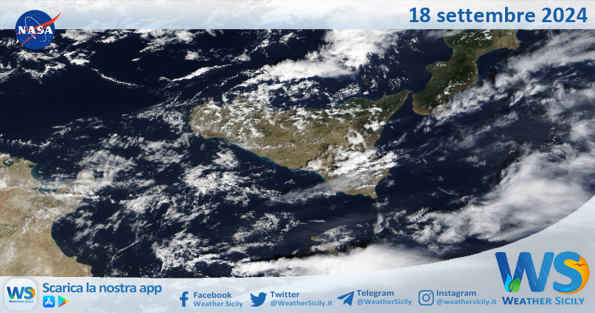 Meteo Sicilia: immagine satellitare Nasa di mercoledì 18 settembre 2024