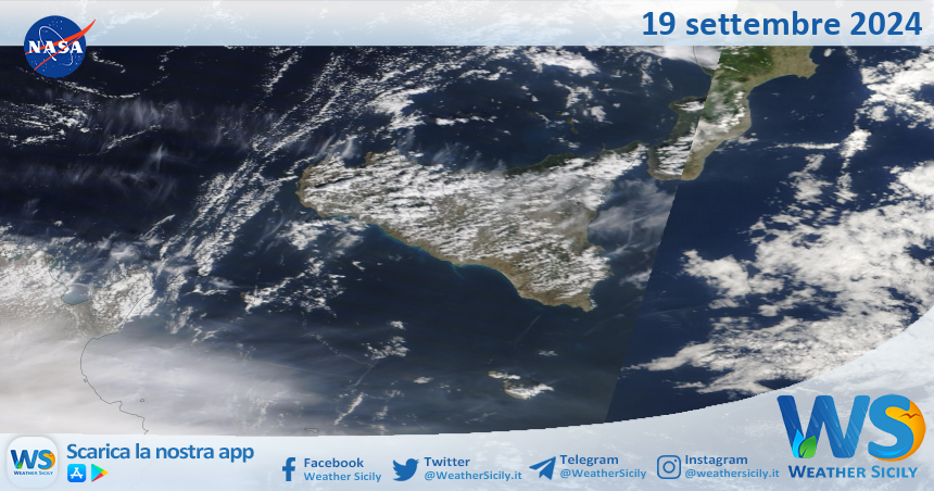 Meteo Sicilia: immagine satellitare Nasa di giovedì 19 settembre 2024