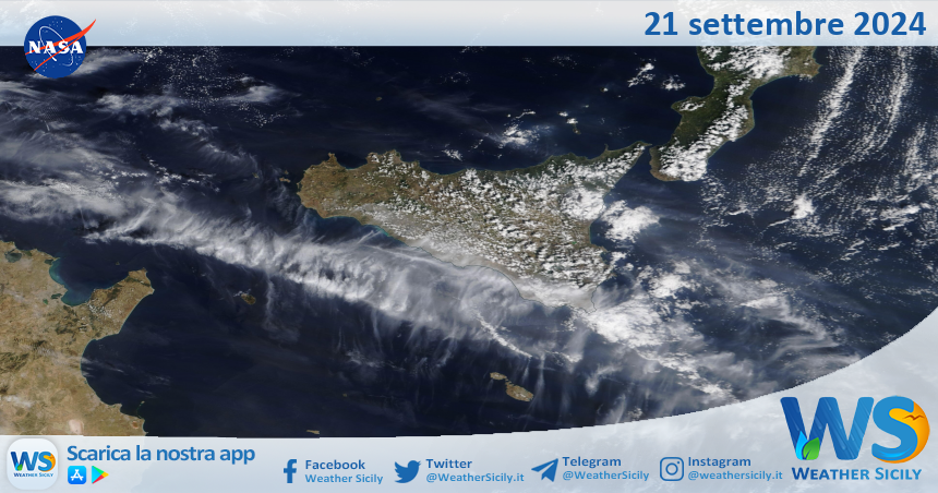 Meteo Sicilia: immagine satellitare Nasa di sabato 21 settembre 2024