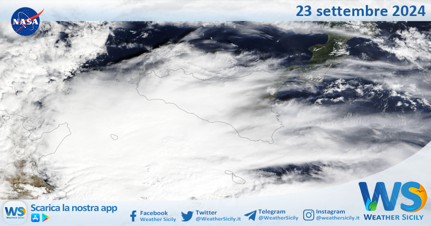 Meteo Sicilia: immagine satellitare Nasa di lunedì 23 settembre 2024