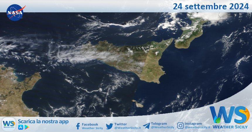 Meteo Sicilia: immagine satellitare Nasa di martedì 24 settembre 2024