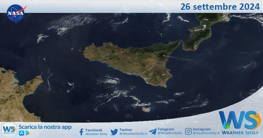 Meteo Sicilia: immagine satellitare Nasa di giovedì 26 settembre 2024