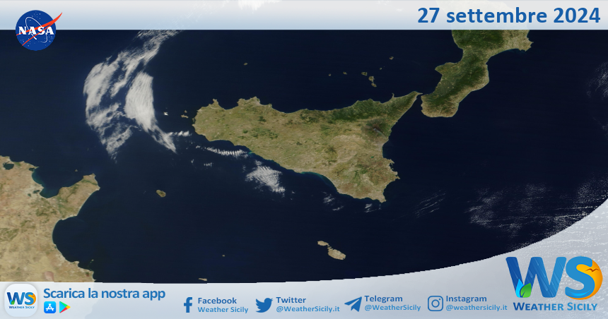 Meteo Sicilia: immagine satellitare Nasa di venerdì 27 settembre 2024