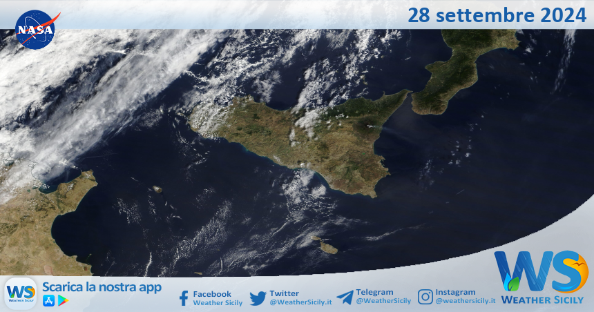 Meteo Sicilia: immagine satellitare Nasa di sabato 28 settembre 2024