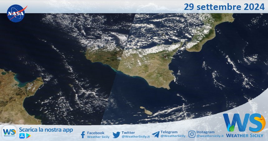 Meteo Sicilia: immagine satellitare Nasa di domenica 29 settembre 2024