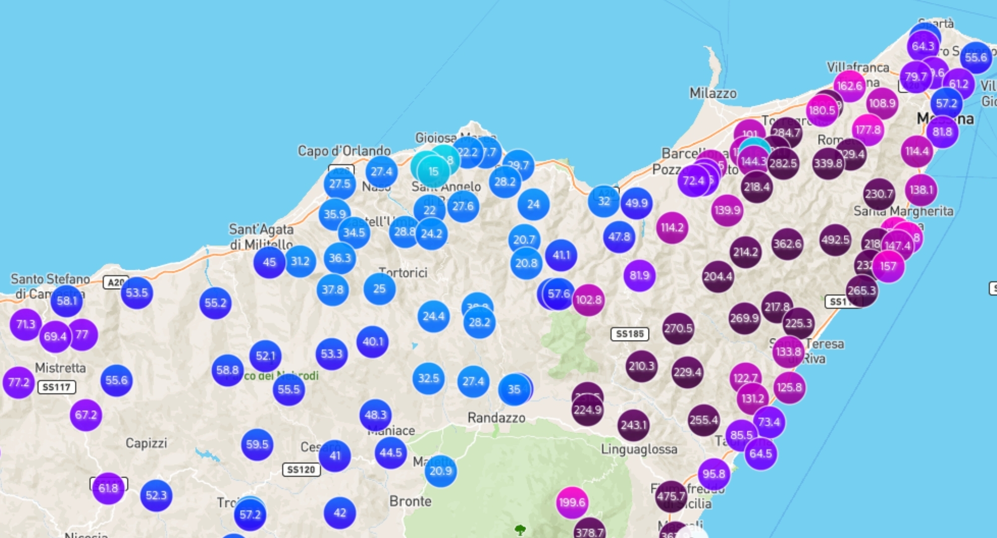 Meteo Messina e provincia: gli accumuli piovosi della provincia nel mese di ottobre