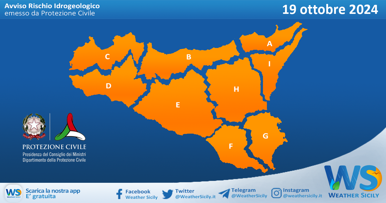 Meteo Sicilia: bollettino di allerta meteo per domani, sabato 19 ottobre 2024