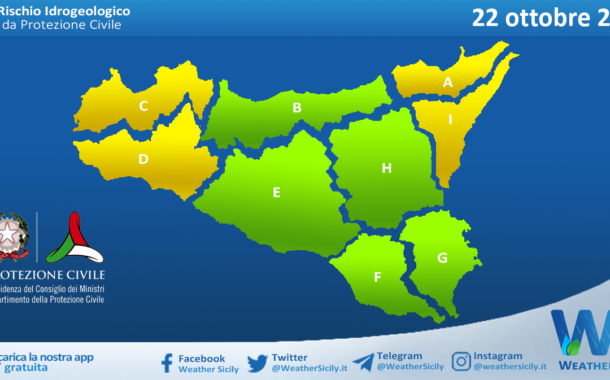 Meteo Sicilia: bollettino di allerta meteo per domani, martedì 22 ottobre 2024