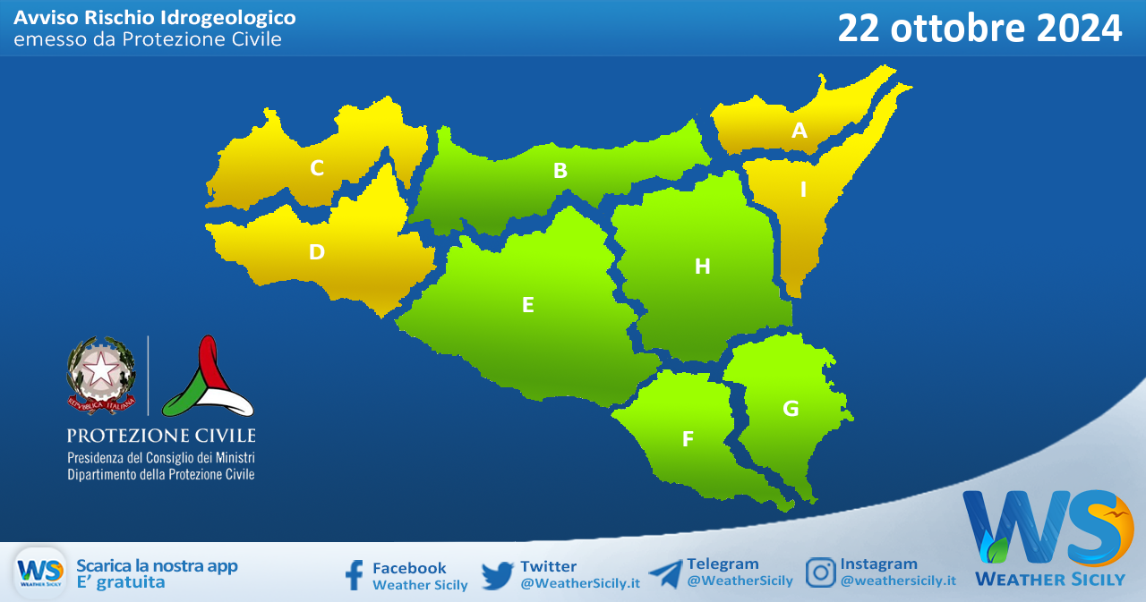 Meteo Sicilia: bollettino di allerta meteo per domani, martedì 22 ottobre 2024