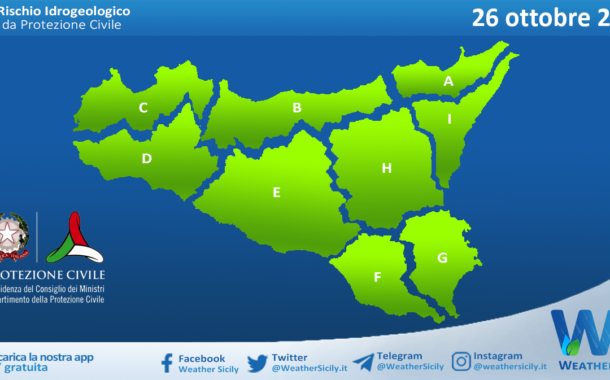 Meteo Sicilia: bollettino di allerta meteo per domani, sabato 26 ottobre 2024