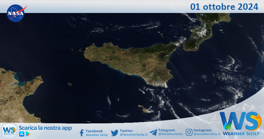 Meteo Sicilia: immagine satellitare Nasa di martedì 01 ottobre 2024