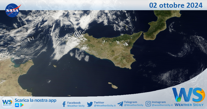 Meteo Sicilia: immagine satellitare Nasa di mercoledì 02 ottobre 2024