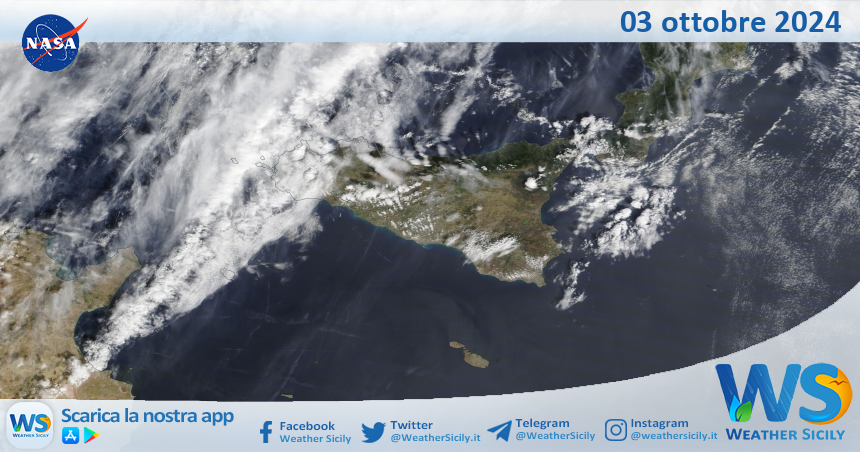 Meteo Sicilia: immagine satellitare Nasa di giovedì 03 ottobre 2024