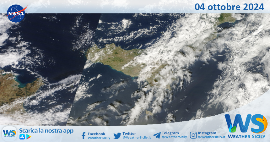 Meteo Sicilia: immagine satellitare Nasa di venerdì 04 ottobre 2024