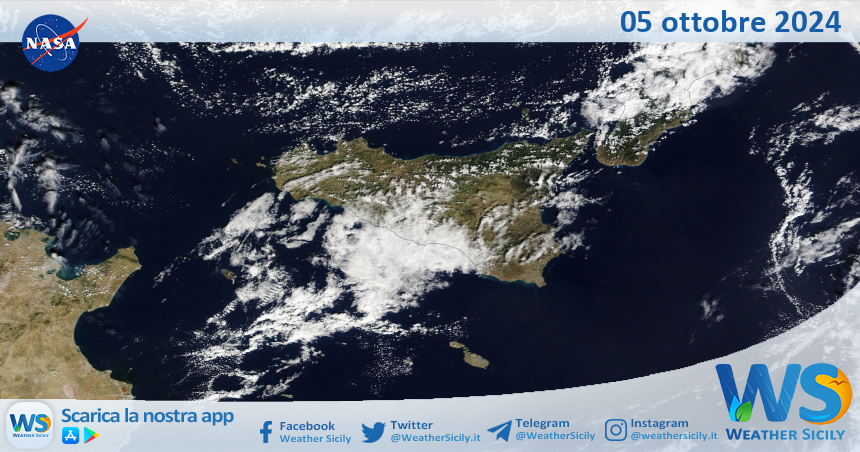 Meteo Sicilia: immagine satellitare Nasa di sabato 05 ottobre 2024