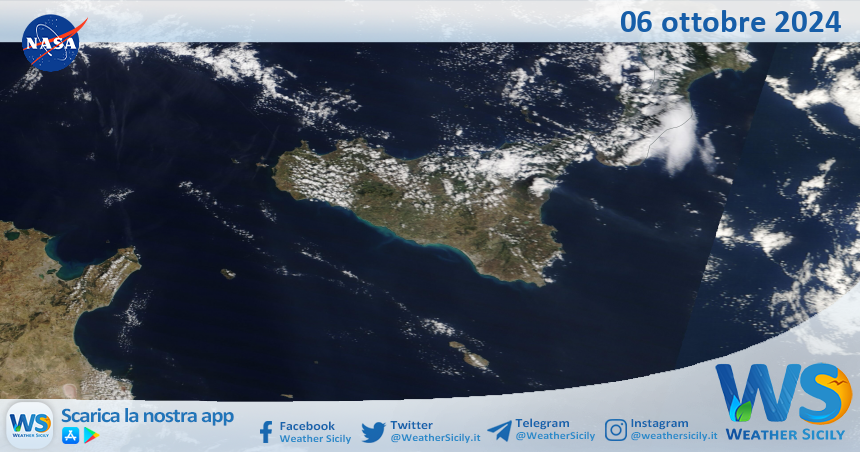 Meteo Sicilia: immagine satellitare Nasa di domenica 06 ottobre 2024