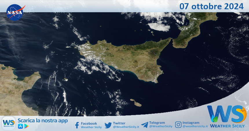 Meteo Sicilia: immagine satellitare Nasa di lunedì 07 ottobre 2024