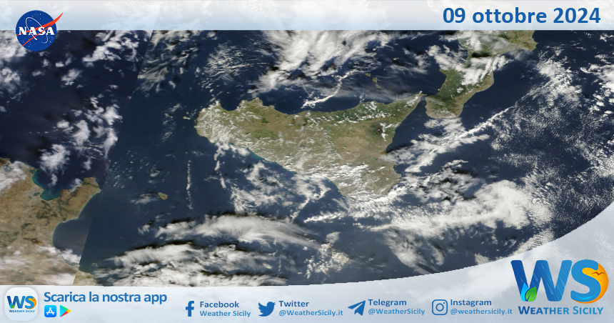 Meteo Sicilia: immagine satellitare Nasa di mercoledì 09 ottobre 2024