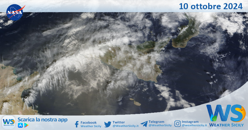 Meteo Sicilia: immagine satellitare Nasa di giovedì 10 ottobre 2024