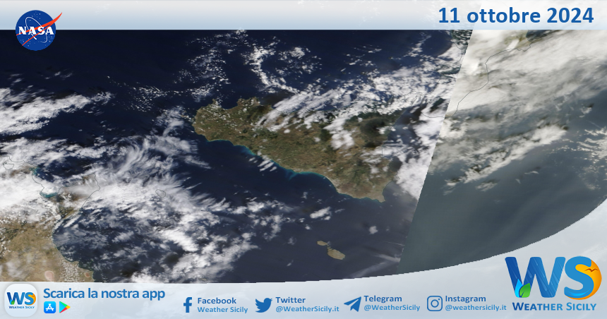 Meteo Sicilia: immagine satellitare Nasa di venerdì 11 ottobre 2024