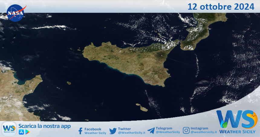 Meteo Sicilia: immagine satellitare Nasa di sabato 12 ottobre 2024