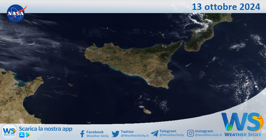 Meteo Sicilia: immagine satellitare Nasa di domenica 13 ottobre 2024