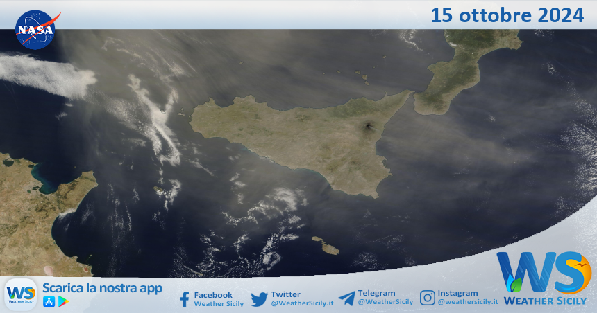 Meteo Sicilia: immagine satellitare Nasa di martedì 15 ottobre 2024