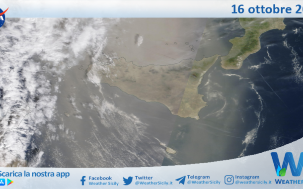 Meteo Sicilia: immagine satellitare Nasa di mercoledì 16 ottobre 2024