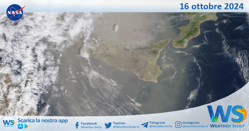 Meteo Sicilia: immagine satellitare Nasa di mercoledì 16 ottobre 2024