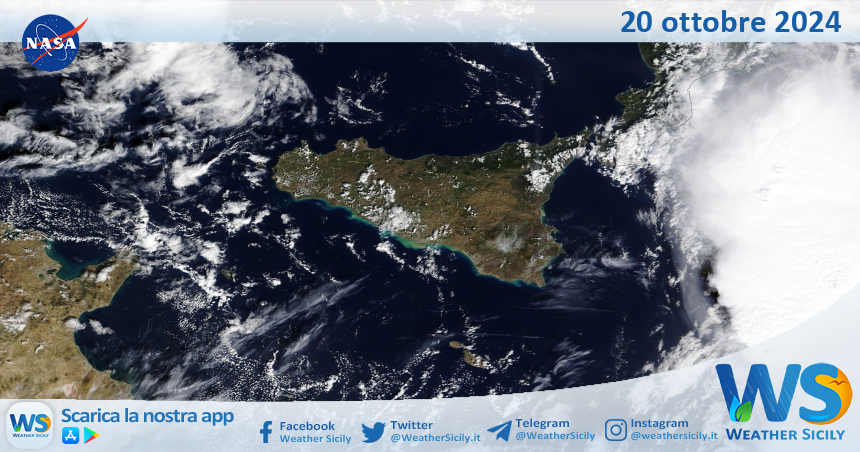 Meteo Sicilia: immagine satellitare Nasa di domenica 20 ottobre 2024