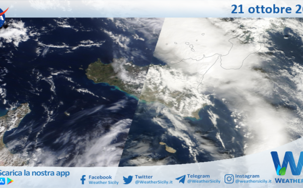 Meteo Sicilia: immagine satellitare Nasa di lunedì 21 ottobre 2024