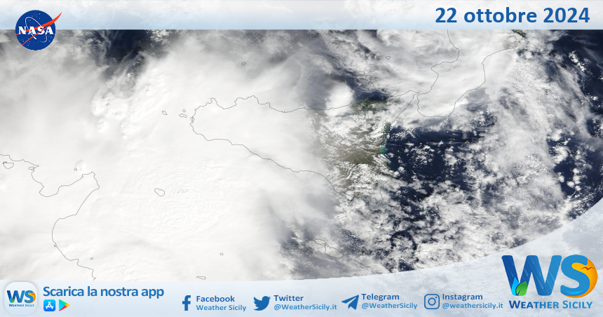 Meteo Sicilia: immagine satellitare Nasa di martedì 22 ottobre 2024