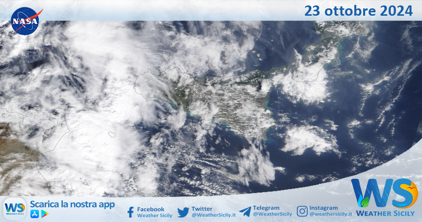 Meteo Sicilia: immagine satellitare Nasa di mercoledì 23 ottobre 2024