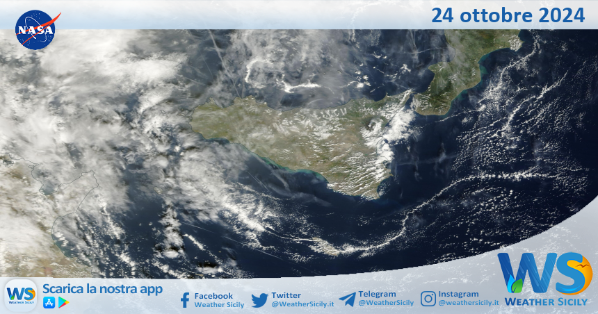 Meteo Sicilia: immagine satellitare Nasa di giovedì 24 ottobre 2024