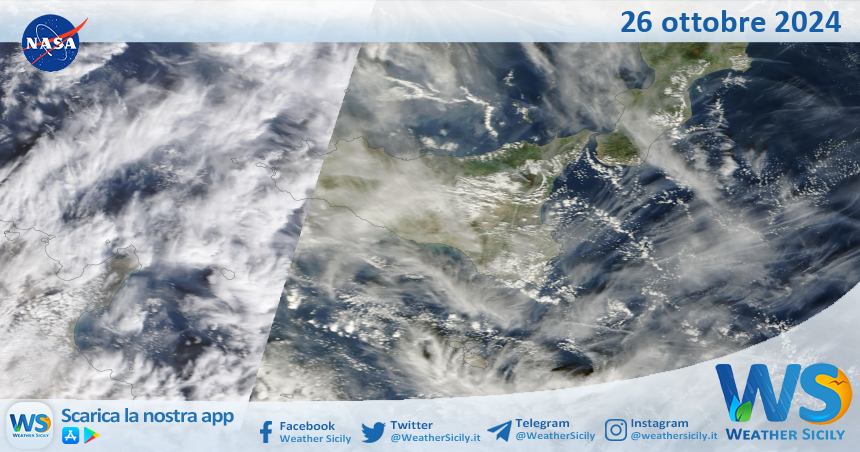 Meteo Sicilia: immagine satellitare Nasa di sabato 26 ottobre 2024