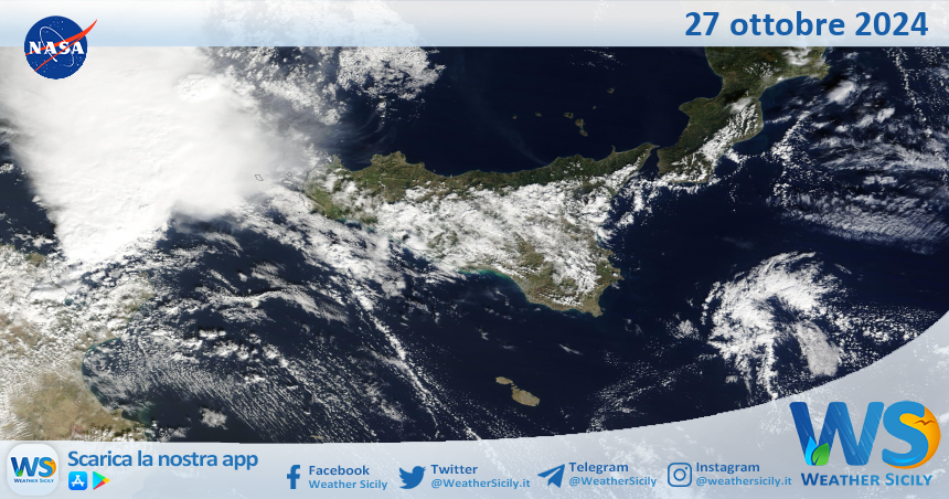 Meteo Sicilia: immagine satellitare Nasa di domenica 27 ottobre 2024