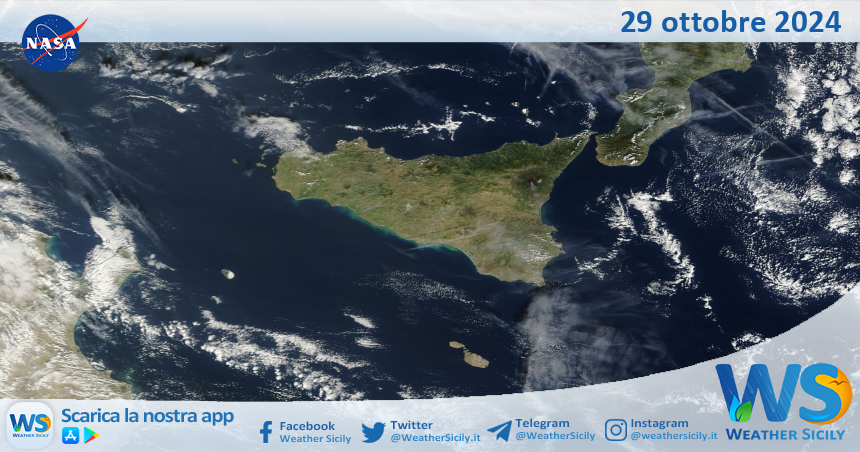 Meteo Sicilia: immagine satellitare Nasa di martedì 29 ottobre 2024