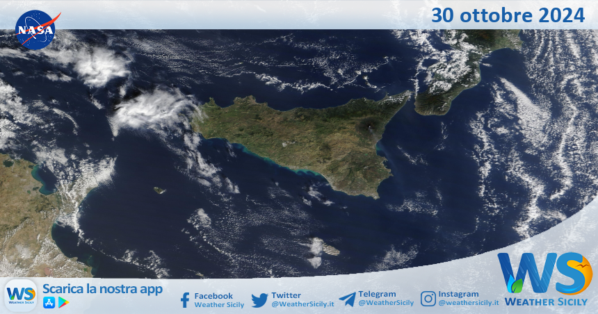 Meteo Sicilia: immagine satellitare Nasa di mercoledì 30 ottobre 2024