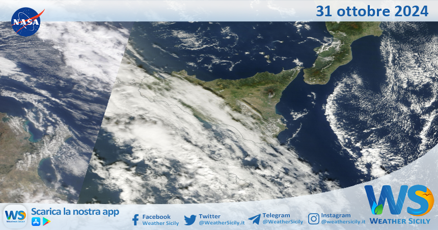 Meteo Sicilia: immagine satellitare Nasa di giovedì 31 ottobre 2024