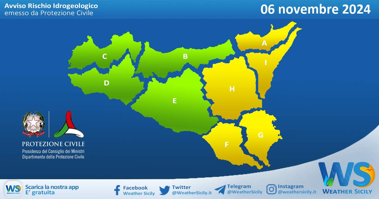 Meteo Sicilia: bollettino di allerta meteo per domani, mercoledì 06 novembre 2024