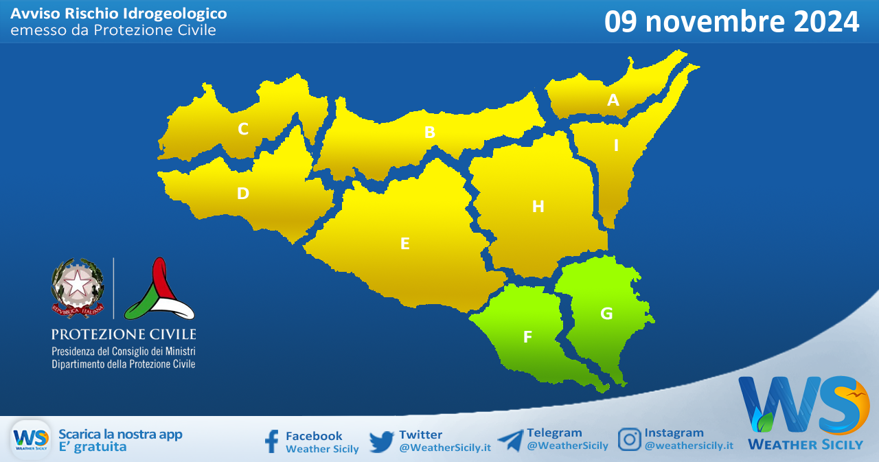 Meteo Sicilia: bollettino di allerta meteo per domani, sabato 09 novembre 2024