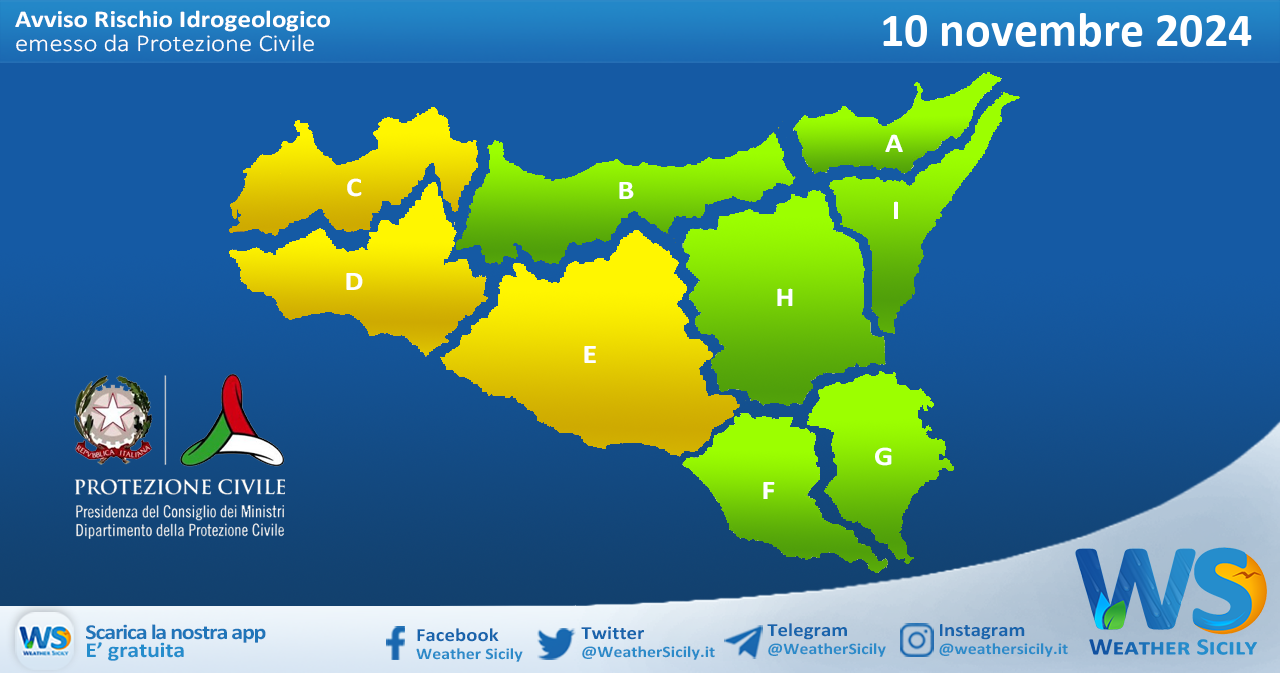 Meteo Sicilia: bollettino di allerta meteo per domani, domenica 10 novembre 2024