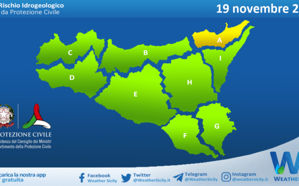 Meteo Sicilia: bollettino di allerta meteo per domani, martedì 19 novembre 2024