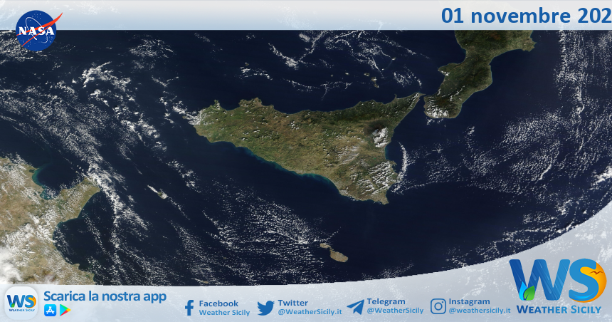 Meteo Sicilia: immagine satellitare Nasa di venerdì 01 novembre 2024