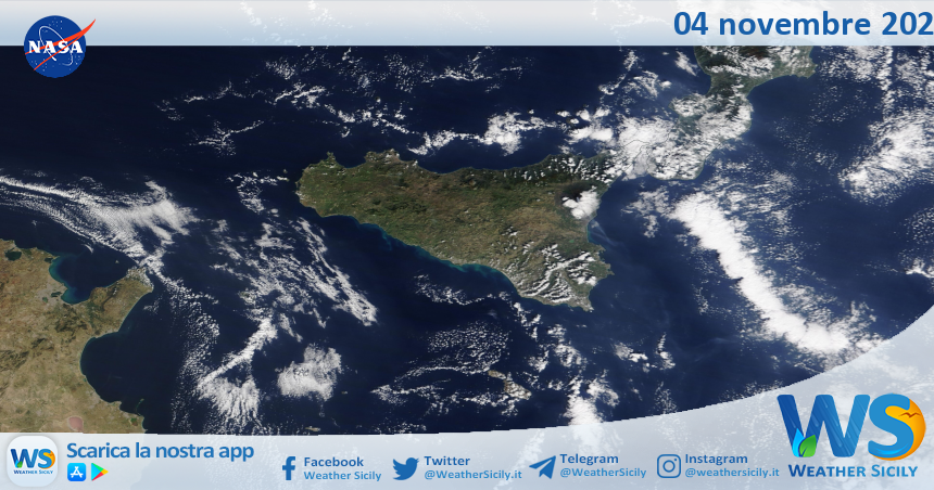 Meteo Sicilia: immagine satellitare Nasa di lunedì 04 novembre 2024