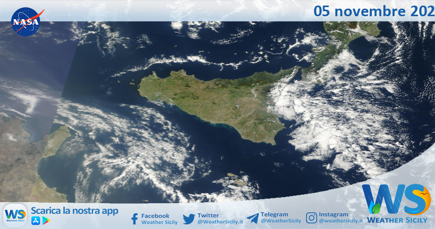 Meteo Sicilia: immagine satellitare Nasa di martedì 05 novembre 2024