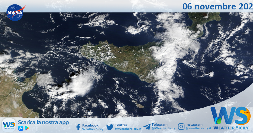 Meteo Sicilia: immagine satellitare Nasa di mercoledì 06 novembre 2024