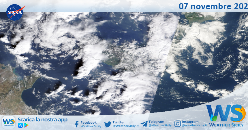 Meteo Sicilia: immagine satellitare Nasa di giovedì 07 novembre 2024