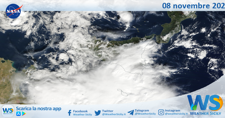 Meteo Sicilia: immagine satellitare Nasa di venerdì 08 novembre 2024